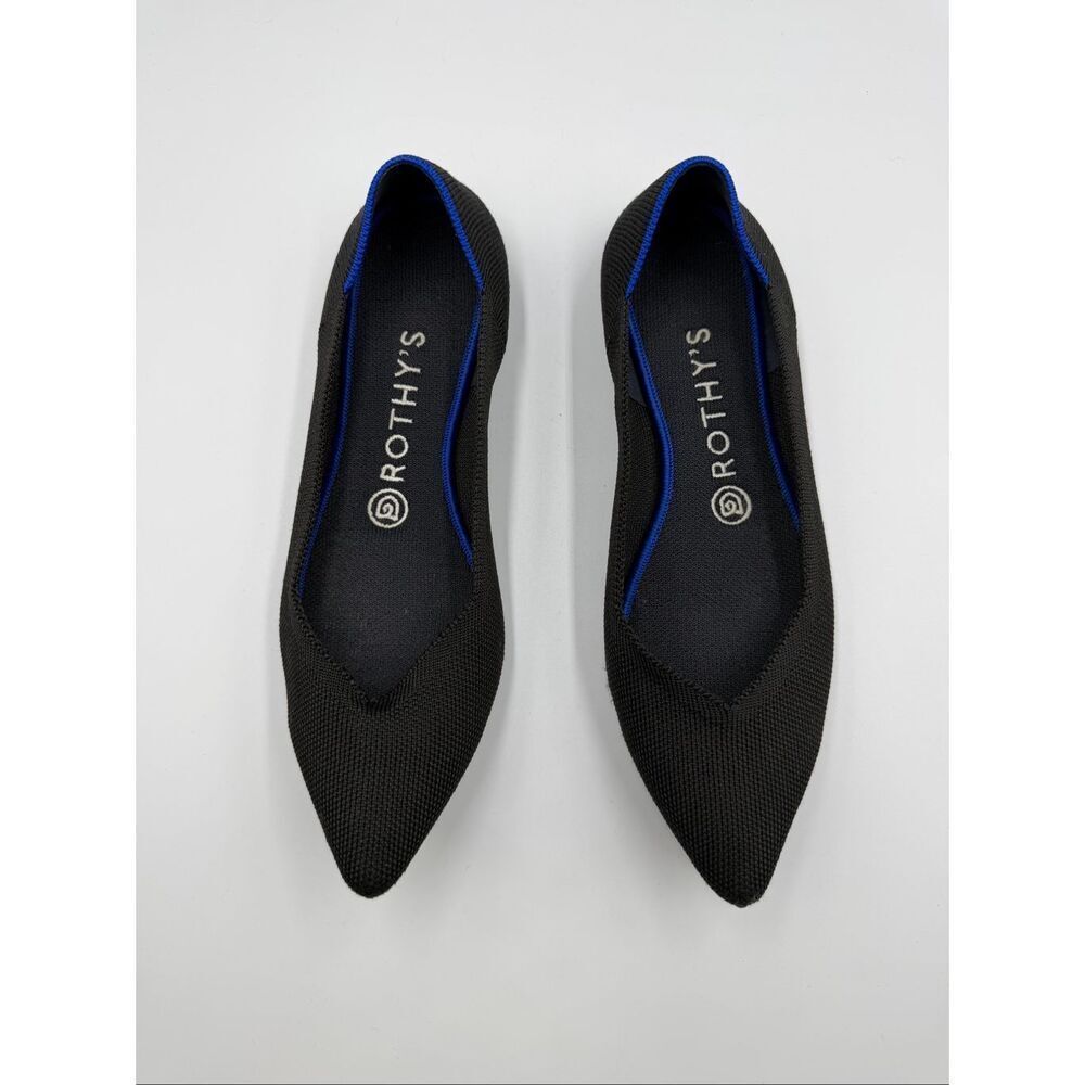 Rothy’s The Point Black Blue Knit Flats Women’s Size 8.5 Washable Comfort Shoe